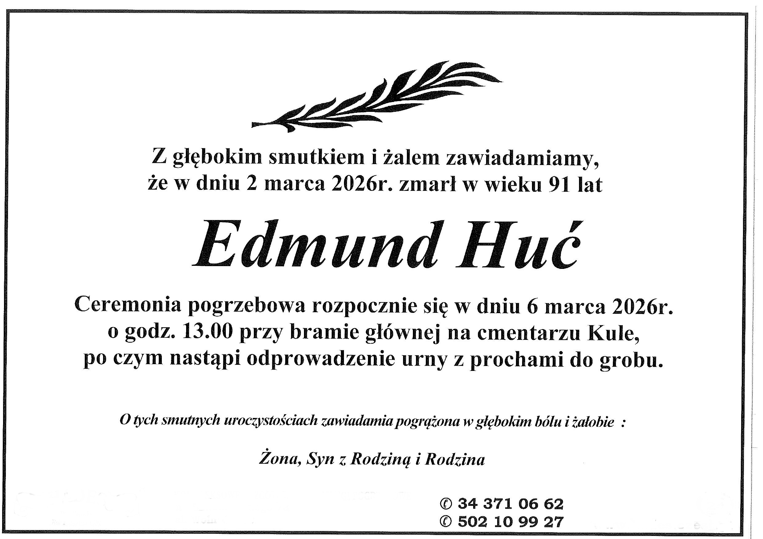 Zmarł Edmund Huć &ndash; Naczelnik Miasta i&nbsp;Gminy Blachownia w&nbsp;latach 1982&ndash;1990