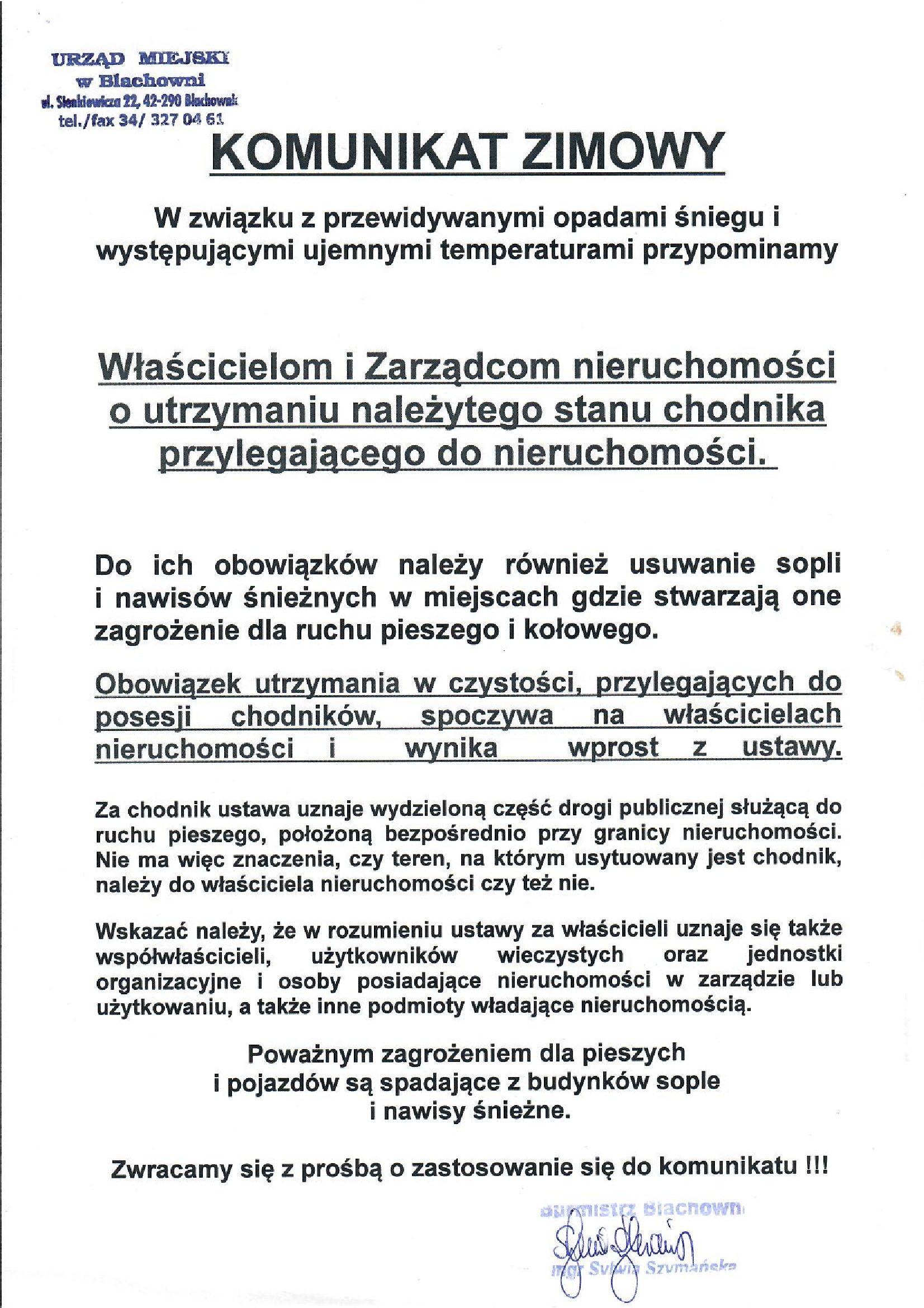 komunikat zimowy
