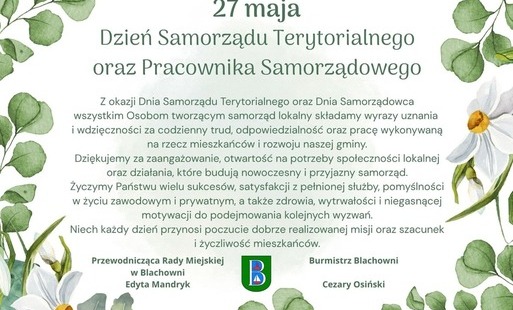 Życzenia z okazji Dnia Samorządu Terytorialnego oraz Dnia Samorządowca
