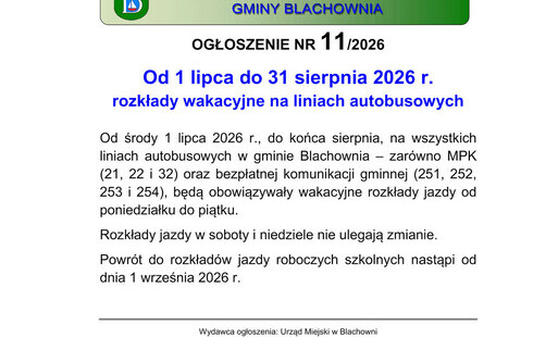 Wakacyjny rozkład jazdy 