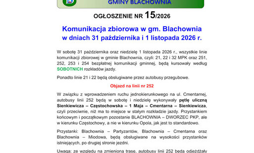 Zdjęcie do Komunikacja zbiorowa w dniach 31 października i 1 listopada 2026 r.